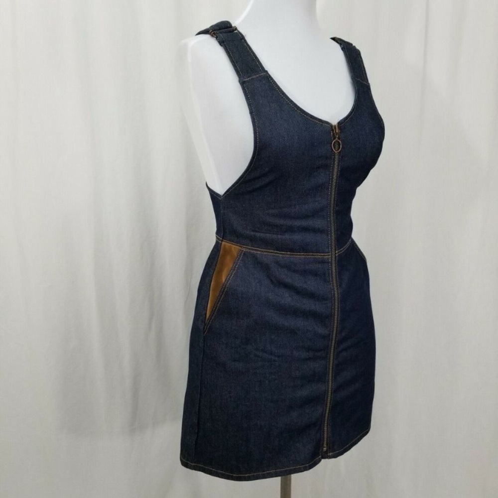 Zara Z1975 Denim Dress w Brown Pockets w Straps.